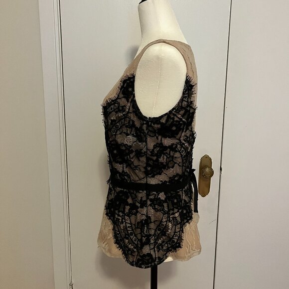 Sheer Nude & Black Lace Peplum Top – Vintage Romance with a Modern Edge - Picture 3 of 10